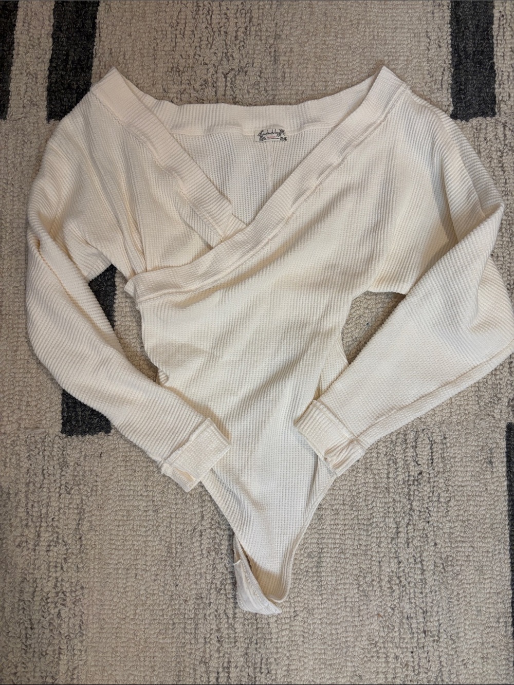 Free People Cream Wrap V-Neck Bodysuit Sweater - Picture 4 of 5